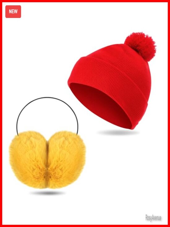 2 Pcs Knit Beanie & Faux Fur Ear Muffs Set Winter Warm Outdoor Accessories Gift